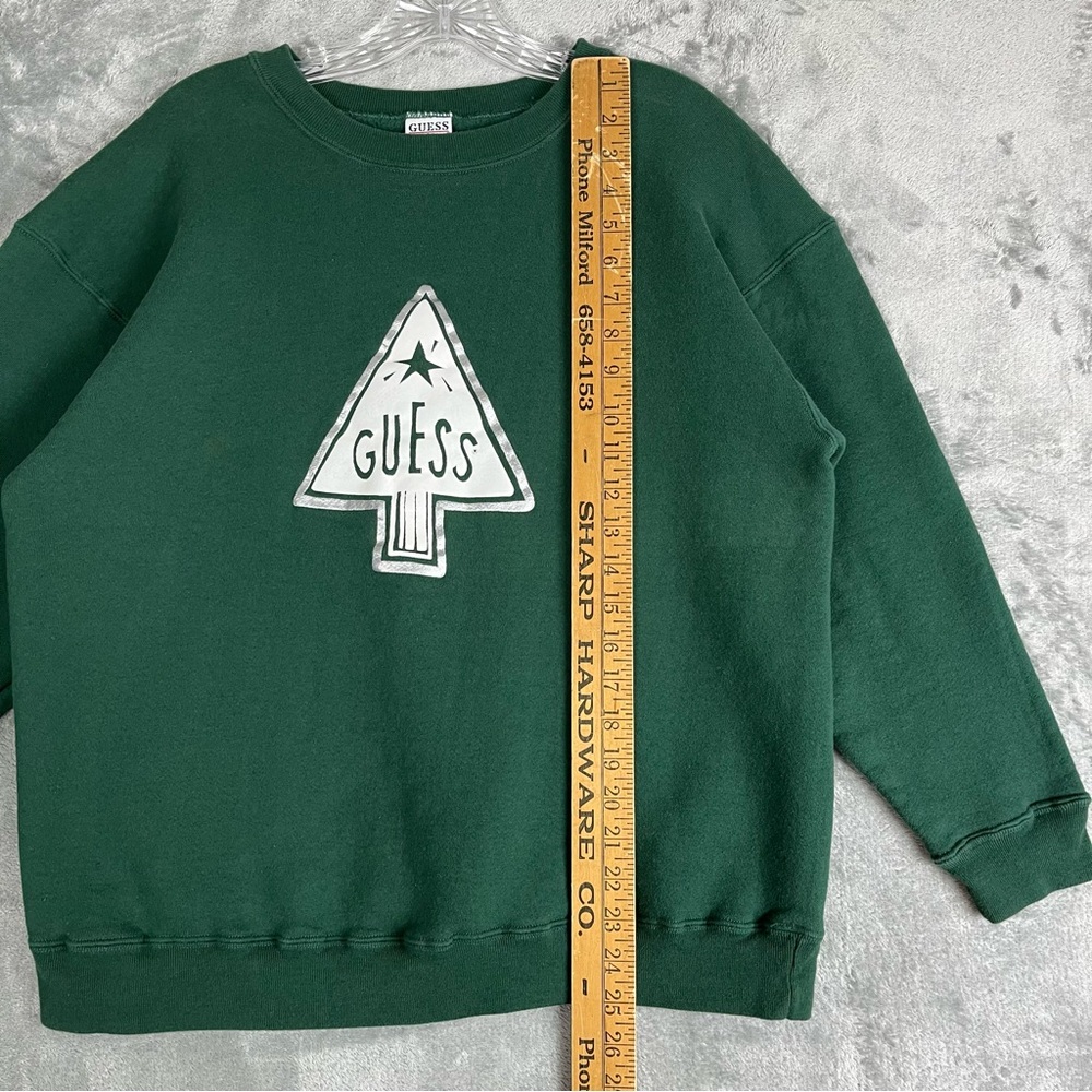 Vintage 90s Y2K Guess Christmas Tree Graphic Sweatshirt OSFA Medium Large Grunge - Picture 9 of 12
